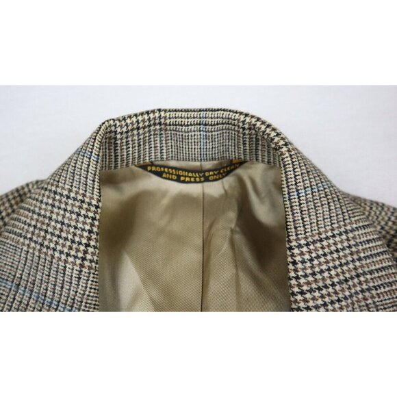 VINTAGE MEN'S BEIGE PLAID 100% WOOL BLAZER JACKET - SIZE 40 - Picture 2 of 8